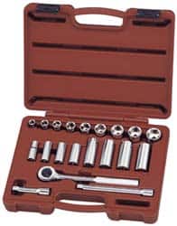 Paramount - 20 Piece 3/8" Drive Deep Well Socket Set - 6 Points, 3/8" to 7/8" Range, Inch Measurement Standard - Exact Tooling