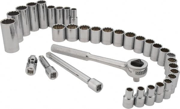 Paramount - 34 Piece 3/8" Drive Standard Deep Socket Set - 12 Points, 5/16 to 7/8", 8 to 19mm, Inch/Metric Measurement Standard - Exact Tooling