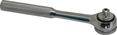 Paramount - 1/4" Drive Round Head Quick-Release Ratchet - Chrome Finish, 5-3/4" OAL, 45 Gear Teeth, Full Polished Knurled Handle, Reversible with Knurled Speed Ring Head - Exact Tooling
