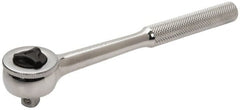 Paramount - 3/8" Drive Round Head Quick-Release Ratchet - Chrome Finish, 7-29/32" OAL, 45 Gear Teeth, Full Polished Knurled Handle, Reversible with Knurled Speed Ring Head - Exact Tooling