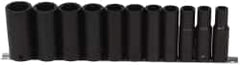 Paramount - 11 Piece 1/2" Drive Deep Well Impact Socket Set - 6 Points, 7/16" to 1-1/16" Range, Inch Measurement Standard - Exact Tooling