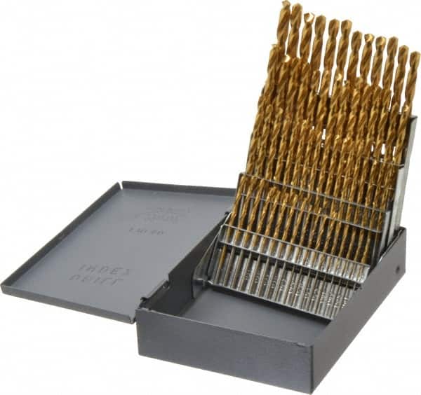 Hertel - 118° Point, TiN Finish, High Speed Steel Jobber Length Drill Bit Set - Exact Tooling