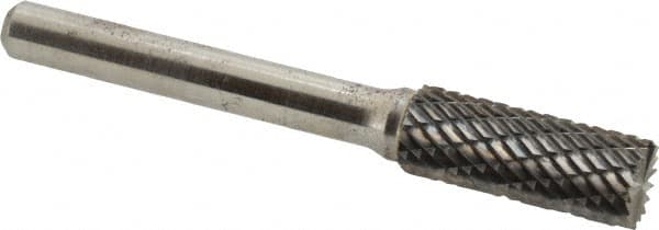 Atrax - 3/8" Cut Diam, 1/4" Shank Diam, Cylinder with End Cut Head Double Cut Burr - End Cut End, 1" LOC, 2-1/4" OAL - Exact Tooling