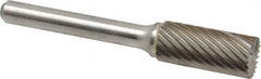 Atrax - 7/16" Cut Diam, 1/4" Shank Diam, Cylinder with End Cut Head Single Cut Burr - Carbide, End Cut End, 1" LOC, 2-3/4" OAL - Exact Tooling