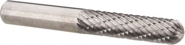 Atrax - 1/4" Cut Diam, 1/4" Shank Diam, Cylinder with Radius Head Double Cut Burr - Radius End, 1" LOC, 2" OAL - Exact Tooling