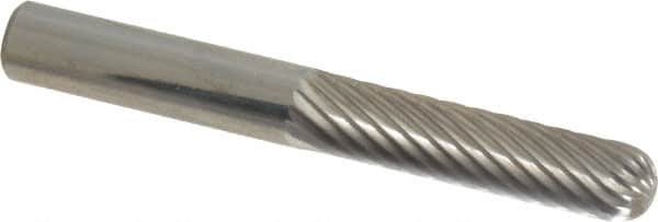 Atrax - 1/4" Cut Diam, 1/4" Shank Diam, Cylinder with Radius Head Single Cut Burr - Carbide, Radius End, 1" LOC, 2" OAL - Exact Tooling