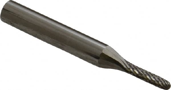 Atrax - 1/8" Cut Diam, 1/4" Shank Diam, Cylinder with Radius Head Double Cut Burr - Radius End, 3/32" LOC, 2" OAL - Exact Tooling