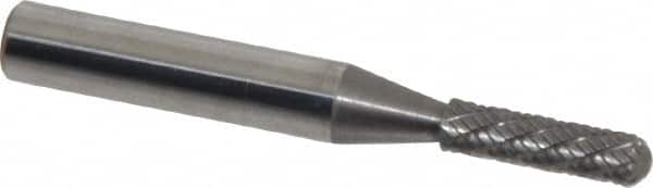 Atrax - 5/32" Cut Diam, 1/4" Shank Diam, Cylinder with Radius Head Double Cut Burr - Radius End, 5/8" LOC, 2-1/4" OAL - Exact Tooling