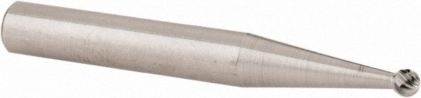Atrax - 1/8" Cut Diam, 1/4" Shank Diam, Ball Head Single Cut Burr - Carbide, 3/32" LOC, 2" OAL - Exact Tooling