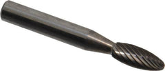 Atrax - 1/4" Cut Diam, 1/4" Shank Diam, Flame Head Single Cut Burr - Carbide, Radius End, 3/8" LOC, 2" OAL - Exact Tooling