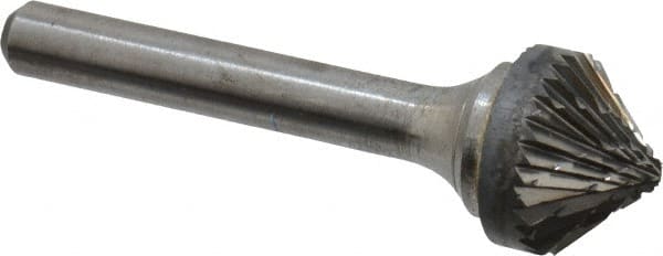 Atrax - 5/8" Cut Diam, 1/4" Shank Diam, Cone Head Double Cut Burr - 5/16" LOC, 2-1/4" OAL - Exact Tooling