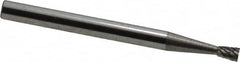 Atrax - 3/32" Cut Diam, 1/8" Shank Diam, Inverted Cone Head Double Cut Burr - Carbide, Flat End, 3/16" LOC, 1-1/2" OAL - Exact Tooling