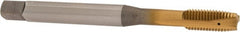 OSG - 5/16-24 UNF, 3 Flute, TiN Finish, Vanadium High Speed Steel Spiral Point Tap - Plug Chamfer, Right Hand Thread, 90mm OAL, 1-1/8" Thread Length, 0.318" Shank Diam, 2B Class of Fit - Exact Tooling