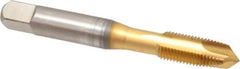 OSG - 3/8-24 UNF, 3 Flute, TiN Finish, High Speed Steel Spiral Point Tap - Plug Chamfer, Right Hand Thread, 2-15/16" OAL, 1-1/4" Thread Length, 0.381" Shank Diam, 3B Class of Fit, Series 105 - Exact Tooling