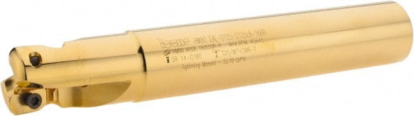 Iscar - 1-1/4" Cut Diam, 0.63" Max Depth of Cut, 1-1/4" Shank Diam, 8" OAL, Indexable Square Shoulder End Mill - Cylindrical Shank, 90° Lead Angle, Through Coolant, Series Helialu - Exact Tooling