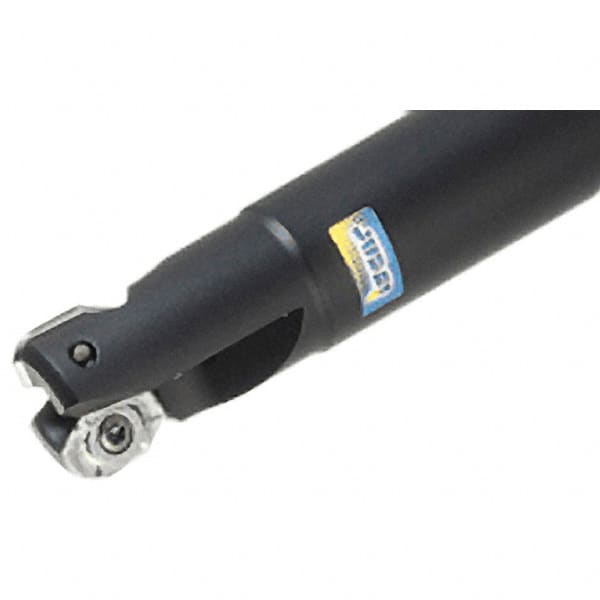 Iscar - 1-1/4" Cut Diam, 0.63" Max Depth of Cut, 1-1/4" Shank Diam, 8" OAL, Indexable Square Shoulder End Mill - Cylindrical Shank, 90° Lead Angle, Through Coolant, Series Helialu - Exact Tooling