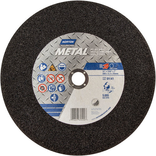 12″ × 7/64″ × 1″ Metal Chopsaw Cut-Off Wheel Type 01 Straight 36 Grit Aluminum Oxide - Exact Tooling