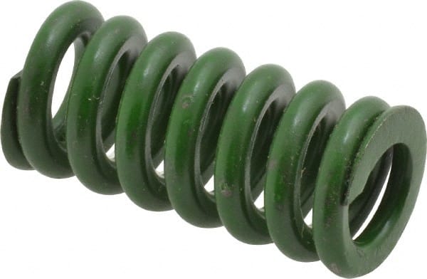 Associated Spring Raymond - 5/8" Hole Diam, 11/32" Rod Diam, 1-1/4" Free Length, Green Die Spring - 146.9 Lb Max Deflection, 0.31" Max Deflection, Extra Heavy Duty, Chromium Alloy Steel - Exact Tooling