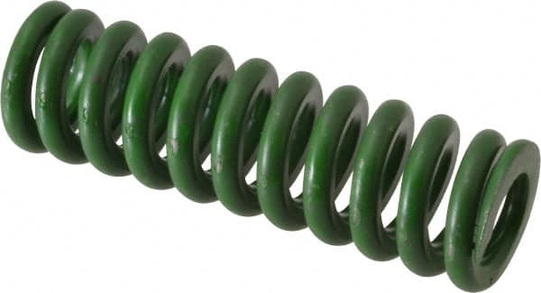 Associated Spring Raymond - 5/8" Hole Diam, 11/32" Rod Diam, 2" Free Length, Green Die Spring - 145 Lb Max Deflection, 0.5" Max Deflection, Extra Heavy Duty, Chromium Alloy Steel - Exact Tooling