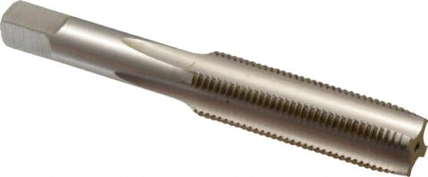 Hertel - 1/2-20 UNF 4 Flute Bright Finish High Speed Steel Straight Flute Standard Hand Tap - Plug, Right Hand Thread, 3-3/8" OAL, 1-21/32" Thread Length, H1 Limit, Oversize - Exact Tooling