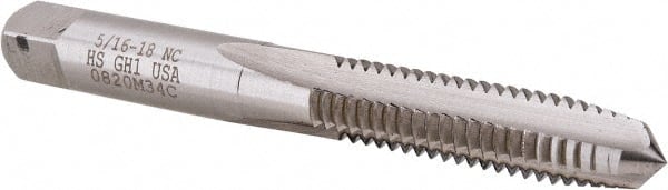 Hertel - 5/16-18 UNC 3 Flute Bright Finish High Speed Steel Straight Flute Standard Hand Tap - Plug, Right Hand Thread, 2-23/32" OAL, H1 Limit - Exact Tooling