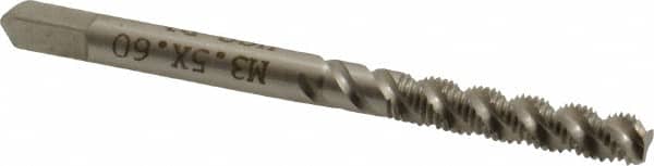 Hertel - M3.5x0.60 Metric Coarse, 3 Flute, 52° Helix, Bottoming Chamfer, Bright Finish, High Speed Steel Spiral Flute STI Tap - 2-1/8" OAL - Exact Tooling