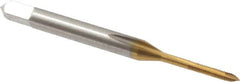 Hertel - #0-80 UNF, 2 Flute, TiN Finish, High Speed Steel Spiral Point Tap - Plug Chamfer, Right Hand Thread, 1-5/8" OAL, 5/16" Thread Length, 0.141" Shank Diam, 3B Class of Fit - Exact Tooling