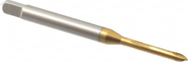 Hertel - #1-64 UNC, 2 Flute, TiN Finish, High Speed Steel Spiral Point Tap - Plug Chamfer, Right Hand Thread, 1-11/16" OAL, 3/8" Thread Length, 0.141" Shank Diam, 2B Class of Fit - Exact Tooling
