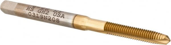 Hertel - #4-48 UNF, 2 Flute, TiN Finish, High Speed Steel Spiral Point Tap - Plug Chamfer, Right Hand Thread, 1-7/8" OAL, 9/16" Thread Length, 0.141" Shank Diam, 2B Class of Fit - Exact Tooling