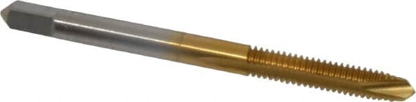 Hertel - #8-32 UNC, 2 Flute, TiN Finish, High Speed Steel Spiral Point Tap - Plug Chamfer, Right Hand Thread, 2-1/8" OAL, 3/4" Thread Length, 0.168" Shank Diam, 3B Class of Fit - Exact Tooling