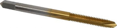 Hertel - #8-32 UNC, 2 Flute, TiN Finish, High Speed Steel Spiral Point Tap - Plug Chamfer, Right Hand Thread, 2-1/8" OAL, 3/4" Thread Length, 0.168" Shank Diam, 3B Class of Fit - Exact Tooling