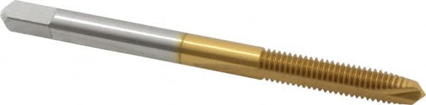 Hertel - #8-36 UNF, 2 Flute, TiN Finish, High Speed Steel Spiral Point Tap - Plug Chamfer, Right Hand Thread, 2-1/8" OAL, 3/4" Thread Length, 0.168" Shank Diam, 2B/3B Class of Fit - Exact Tooling