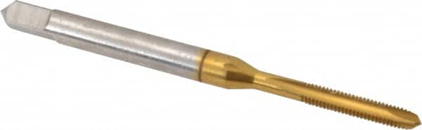Hertel - #2-64 UNF, 2 Flute, TiN Finish, High Speed Steel Spiral Point Tap - Plug Chamfer, Right Hand Thread, 1-3/4" OAL, 7/16" Thread Length, 3B Class of Fit - Exact Tooling