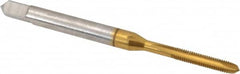 Hertel - #2-64 UNF, 2 Flute, TiN Finish, High Speed Steel Spiral Point Tap - Plug Chamfer, Right Hand Thread, 1-3/4" OAL, 7/16" Thread Length, 3B Class of Fit - Exact Tooling