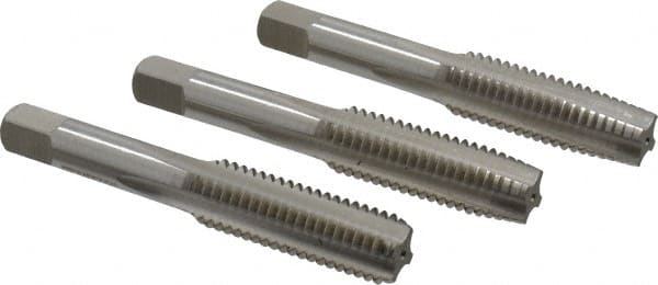 Hertel - 9/16-12 UNC, 4 Flute, Bottoming, Plug & Taper, Bright Finish, High Speed Steel Tap Set - Right Hand Cut, 3-19/32" OAL, 1-21/32" Thread Length, 3B Class of Fit - Exact Tooling