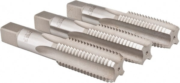 Hertel - 1-1/8 - 7 UNC, 4 Flute, Bottoming, Plug & Taper, Bright Finish, High Speed Steel Tap Set - Right Hand Cut, 5-7/16" OAL, 2-9/16" Thread Length, 2B/3B Class of Fit - Exact Tooling