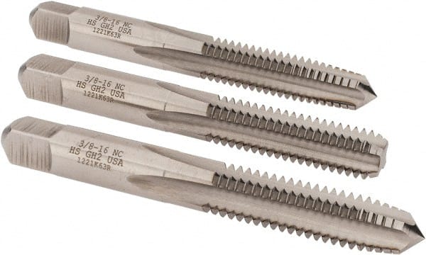 Hertel - 1/4-20 UNC, 4 Flute, Bottoming, Plug & Taper, Bright Finish, High Speed Steel Tap Set - 2-1/2" OAL, 2B/3B Class of Fit - Exact Tooling