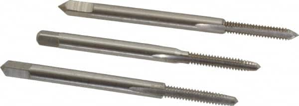 Hertel - #4-40 UNC, 3 Flute, Bottoming, Plug & Taper, Bright Finish, High Speed Steel Tap Set - 1-7/8" OAL, 2B/3B Class of Fit - Exact Tooling