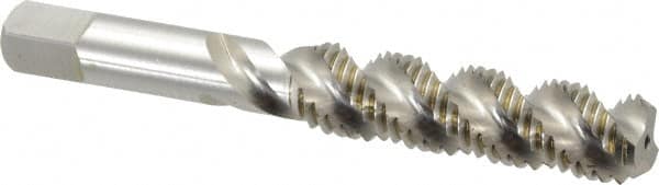 Hertel - 3/8-16 UNC, 3 Flute, 52° Helix, Bottoming Chamfer, Bright Finish, High Speed Steel Spiral Flute STI Tap - 3-3/8" OAL - Exact Tooling