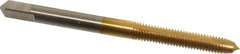 Hertel - M4x0.70 Metric Coarse, 2 Flute, TiN Finish, High Speed Steel Spiral Point Tap - Plug Chamfer, Right Hand Thread, 2-1/8" OAL, 3/4" Thread Length, 0.168" Shank Diam - Exact Tooling