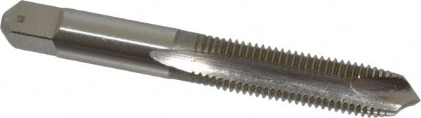 Hertel - M10x1.25 Metric Fine, 3 Flute, Bright Finish, High Speed Steel Spiral Point Tap - Plug Chamfer, Right Hand Thread, 2-15/16" OAL, 1-1/4" Thread Length, 0.381" Shank Diam - Exact Tooling