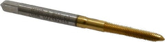 Hertel - M3x0.50 Metric Coarse, 2 Flute, TiN Finish, High Speed Steel Spiral Point Tap - Plug Chamfer, Right Hand Thread, 1-15/16" OAL, 5/8" Thread Length, 0.141" Shank Diam, 6H Class of Fit - Exact Tooling