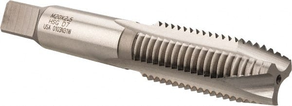 Hertel - M20x2.50 Metric Coarse, 3 Flute, Bright Finish, High Speed Steel Spiral Point Tap - Plug Chamfer, Right Hand Thread, 4-15/32" OAL, 2" Thread Length, 0.652" Shank Diam, 6H Class of Fit - Exact Tooling