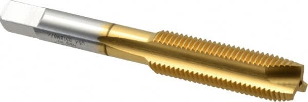 Hertel - 7/16-20 UNF, 3 Flute, TiN Finish, High Speed Steel Spiral Point Tap - Plug Chamfer, Right Hand Thread, 3-5/32" OAL, 1-7/16" Thread Length - Exact Tooling