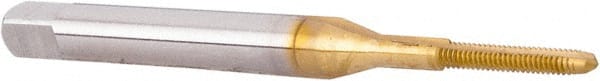 Hertel - M1.6x0.35 Metric Coarse 2 Flute TiN Finish High Speed Steel Straight Flute Standard Hand Tap - Plug, Right Hand Thread, 1-5/8" OAL, 5/16" Thread Length, D1 Limit, Oversize - Exact Tooling