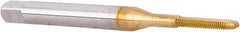 Hertel - M1.6x0.35 Metric Coarse 2 Flute TiN Finish High Speed Steel Straight Flute Standard Hand Tap - Plug, Right Hand Thread, 1-5/8" OAL, 5/16" Thread Length, D1 Limit, Oversize - Exact Tooling
