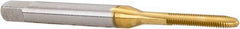 Hertel - M2x0.40 Metric Coarse 3 Flute TiN Finish High Speed Steel Straight Flute Standard Hand Tap - Plug, Right Hand Thread, 1-3/4" OAL, 7/16" Thread Length, D1 Limit, Oversize - Exact Tooling