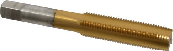 Hertel - M12x1.25 Metric Fine 4 Flute TiN Finish High Speed Steel Straight Flute Standard Hand Tap - Plug, Right Hand Thread, 3-3/8" OAL, 1-21/32" Thread Length, D3 Limit, Oversize - Exact Tooling