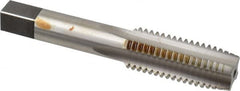 Hertel - M18x2.50 Metric Coarse 4 Flute Bright Finish High Speed Steel Straight Flute Standard Hand Tap - Plug, Right Hand Thread, 4-1/32" OAL, 1-13/16" Thread Length, D4 Limit, Oversize - Exact Tooling