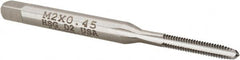 Hertel - M2x0.45 Metric Special 3 Flute Bright Finish High Speed Steel Straight Flute Standard Hand Tap - Plug, Right Hand Thread, 1-3/4" OAL, 7/16" Thread Length, D2 Limit, Oversize - Exact Tooling